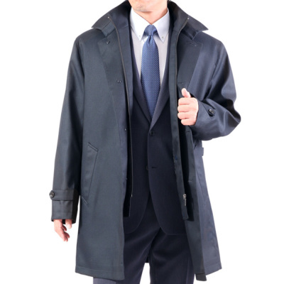 スタンドカラーコート ライナー着脱式 レイヤードカラーコート ダークネイビー ヘリンボーン 3l 4l 5l 撥水加工 メンズ 送料無料 大きいサイズの コート 紳士服通販 メンズスーツkokubo