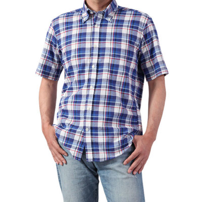Canterbury Wood 半袖カジュアルシャツ ボタンダウン マドラスチェック 綿94 麻6 メンズ 半袖カジュアルシャツ 紳士服通販 メンズスーツkokubo