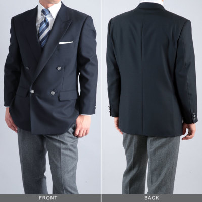 紺ブレザー ダブル4つボタン メンズ 秋冬 ウール30%以上-ポリエステル