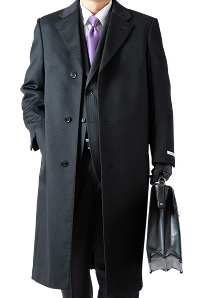 大きいサイズ チェスターコート(ロングコート) メンズ カシミヤ混紡ウール ブラック チャコール 2L/3L/4L/5L 大きいサイズのコート  紳士服通販 メンズスーツKOKUBO