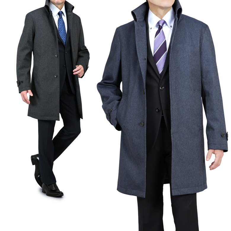 衿高 ロールカラーコート デニム調素材 キルティングライナー着脱 ハーフコート 保温性 高機能中綿 3M シンサレート ポリエステル ビジネス カジュアル スリム 秋冬春 メンズ マフラー付福袋】衿高 ロールカラーコート デニム調素材 キルティング