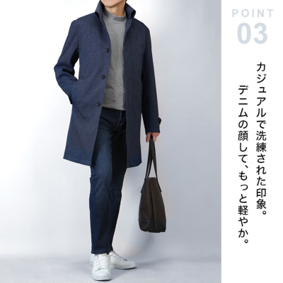 衿高 ロールカラーコート デニム調素材 キルティングライナー着脱 ハーフコート 保温性 高機能中綿 3M シンサレート ポリエステル ビジネス カジュアル スリム 秋冬春 メンズ マフラー付福袋】衿高 ロールカラーコート デニム調素材 キルティング