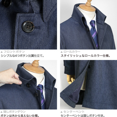 マフラー付福袋】衿高 ロールカラーコート デニム調素材 キルティング