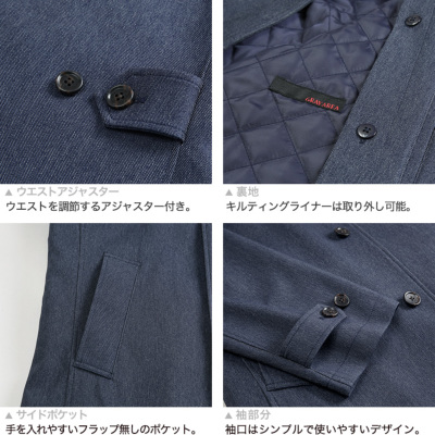 マフラー付福袋】衿高 ロールカラーコート デニム調素材 キルティング