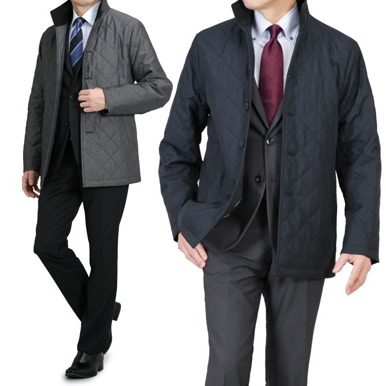 中綿入りキルティング スタンドカラーコート カルゼ ポリエステル100% レギュラーフィット ジャケット 暖かい 保温性 軽量 ビジネス カジュアル ビジカジ 秋冬春 おしゃれ メンズ マフラー付福袋】中綿入りキルティング スタンドカラーコート カルゼ