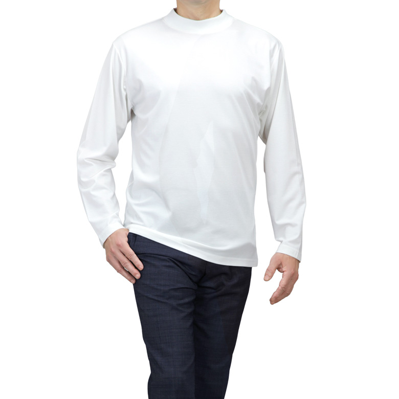 長袖 Tシャツ メンズ ジャケット インナーTシャツ 後ろ衿高め 微光沢