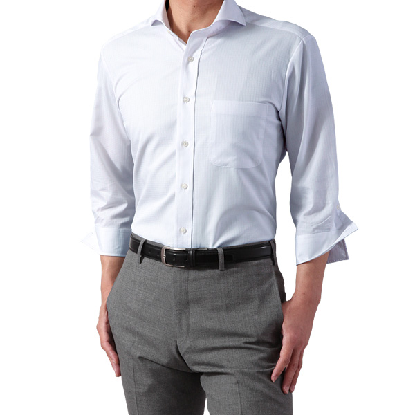 七分袖ワイシャツ クールビズ カッタウェイ ワイドカラー イージーアイロン メンズ 生地の風合いを活かしつつシワになりにくい加工 3L 4L 半袖ワイシャツ（ドレスシャツ） 紳士服通販 メンズ