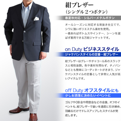 大きいサイズ 春夏秋 紺ブレザー シングル2つボタン 2L 3L 4L 5L 送料