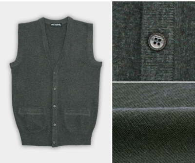 日本製 編み上げ 前開きVネックベスト ニット 毛100