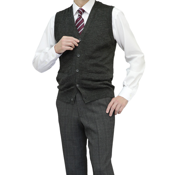 ニット ベスト 前開き メンズ 洗える ウォッシャブル ウールブレンド